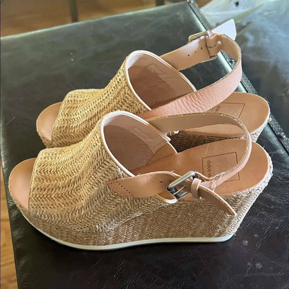 Dolce Vita Beige Woven Wedges - Picture 2 of 9